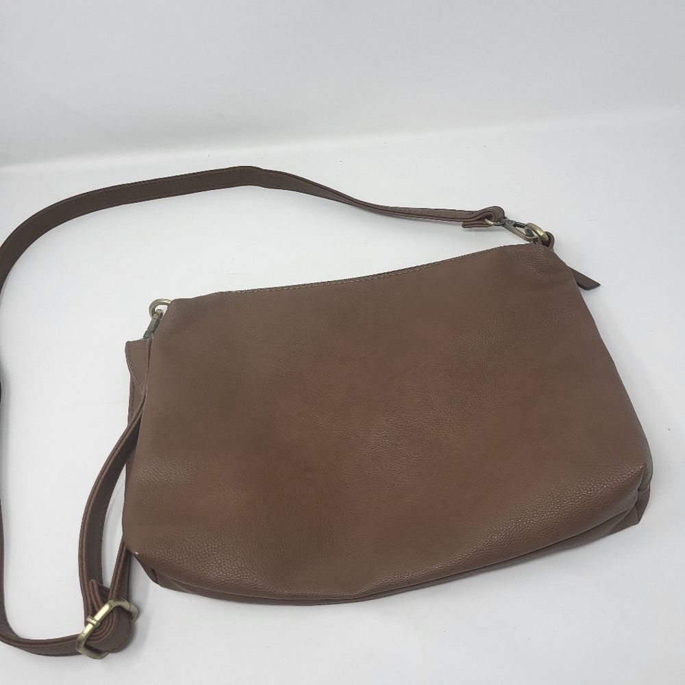 Joy Susan Faux Leather Crossbody Shoulder Adjustable Bag Detachable Straps Brown